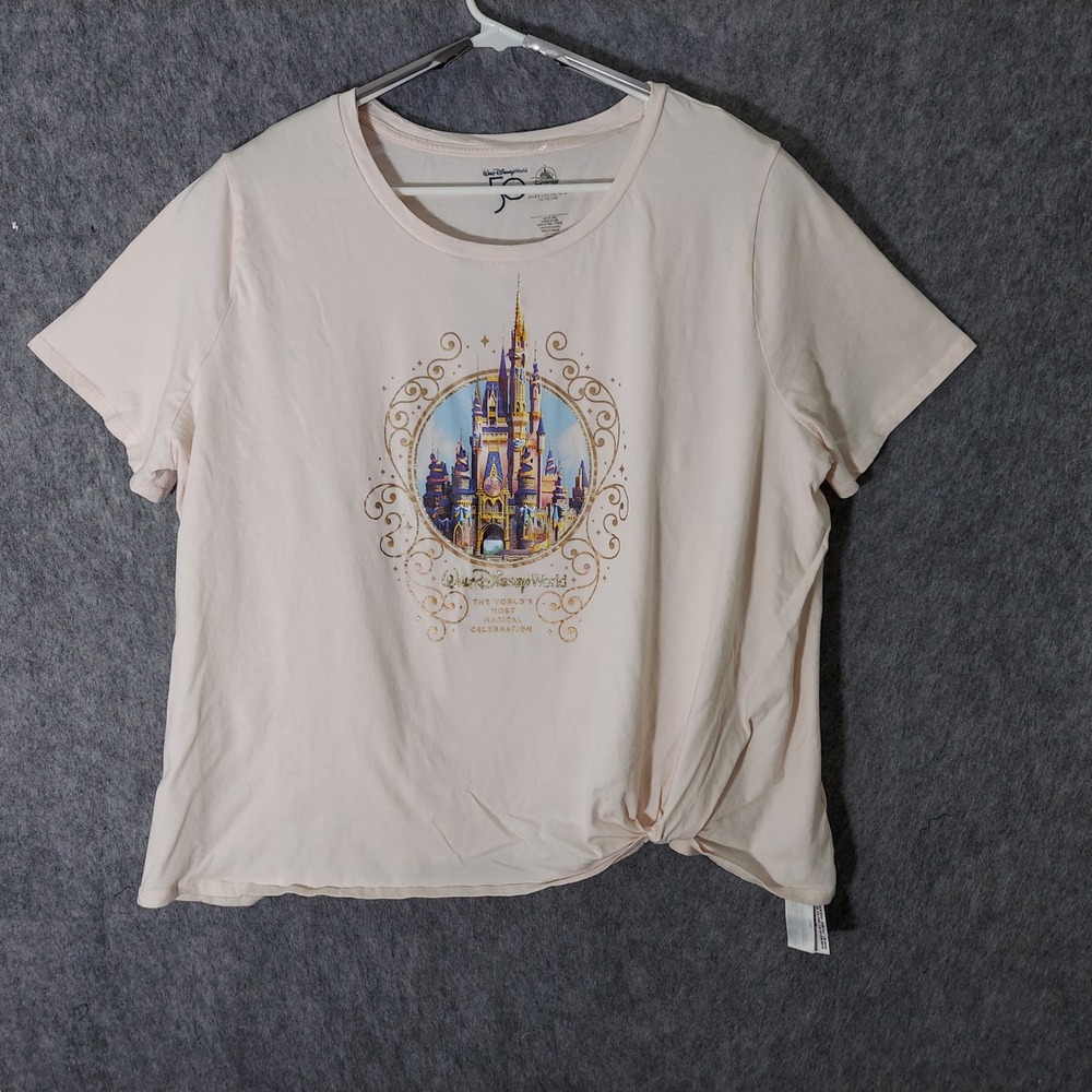 Disney Women Shirt 3X Pink Cottagecore Walt Disney World 50th Anniversary Castle